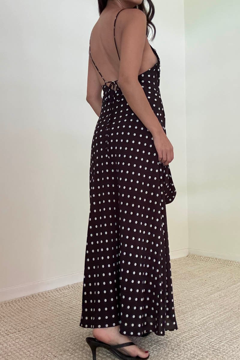 Polka Dot Chiffon Maxi Sleeveless Dress With Scarf