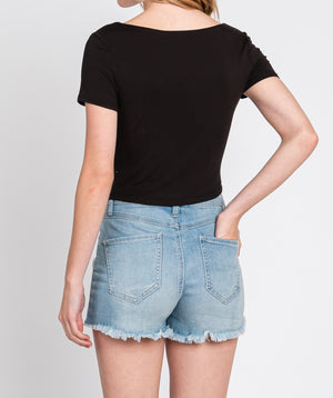 Black Double Layered Square Neck Crop Top
