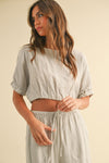 Textured Fabric Top With Button Detail On Back