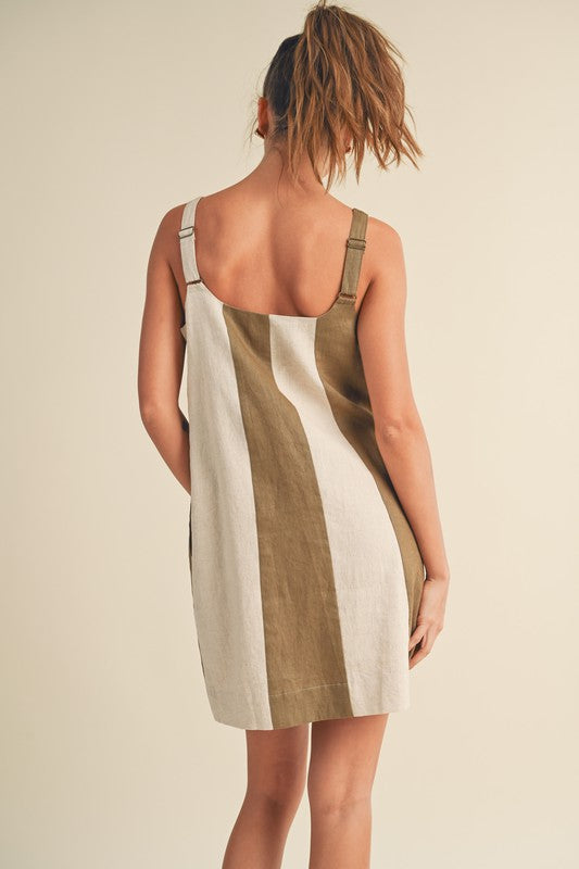 Color Block Linen Mini Dress