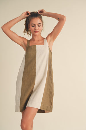 Color Block Linen Mini Dress