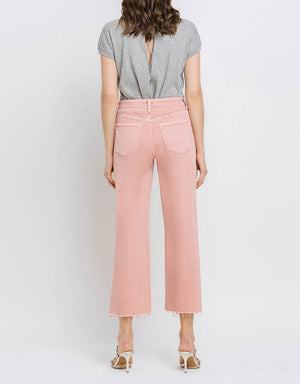 Pink High Rise Cropped Wide Leg Jean