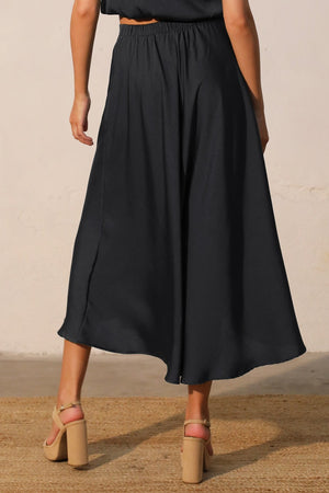 Poly Silk Midi Swing Skirt