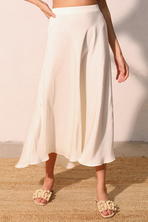Poly Silk Midi Swing Skirt