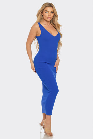 Sleeveless Ribbed Knit Midi Dress