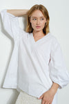 Poplin Top With Pleated Bubble Sleeves