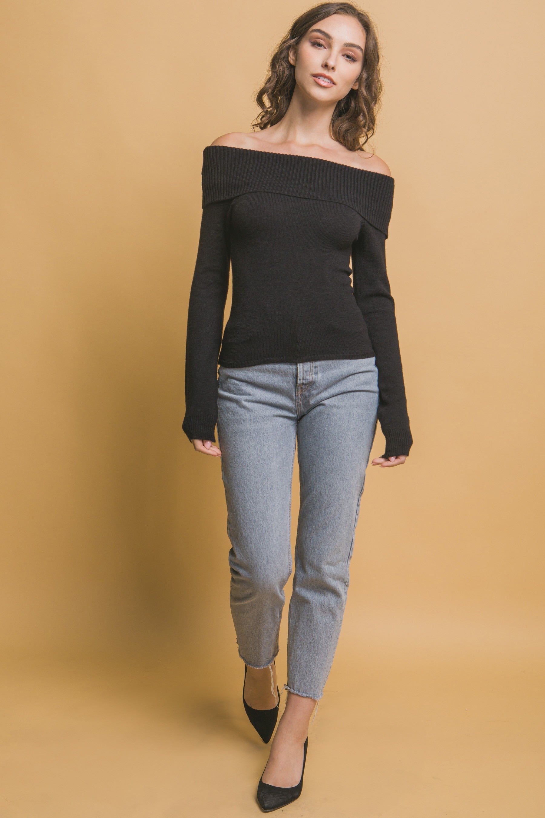 Ribbed Fitted Off Shoulder Top