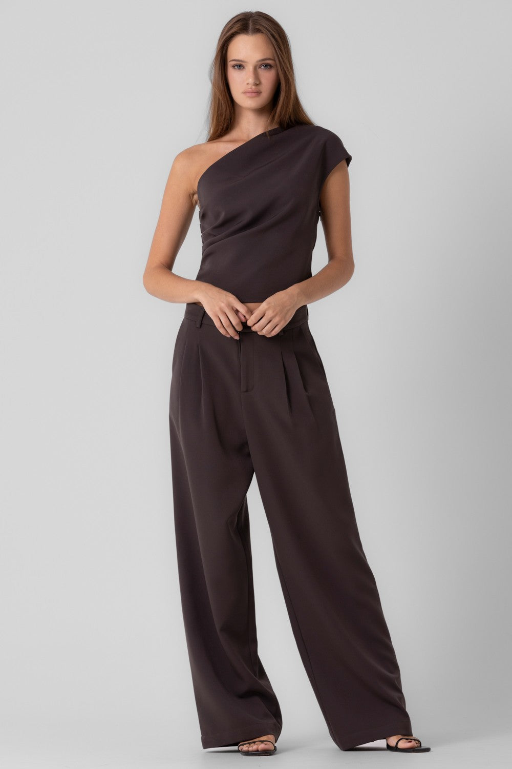 Pleated One Shoulder Top and Pants Set
