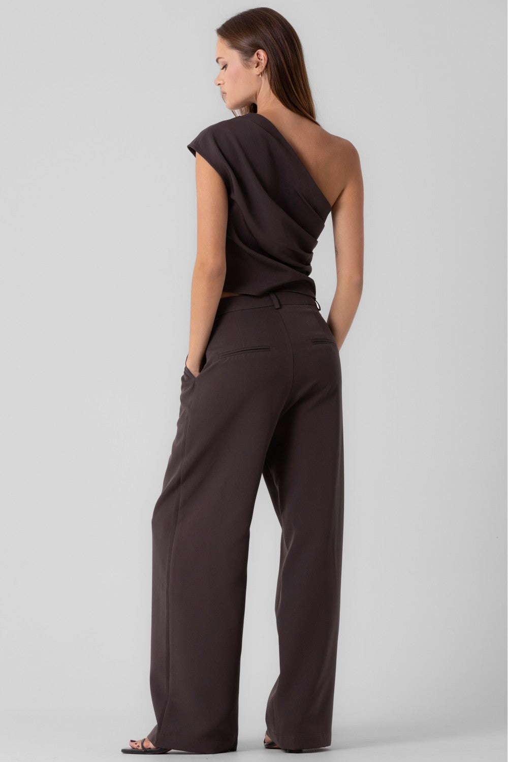Pleated One Shoulder Top and Pants Set