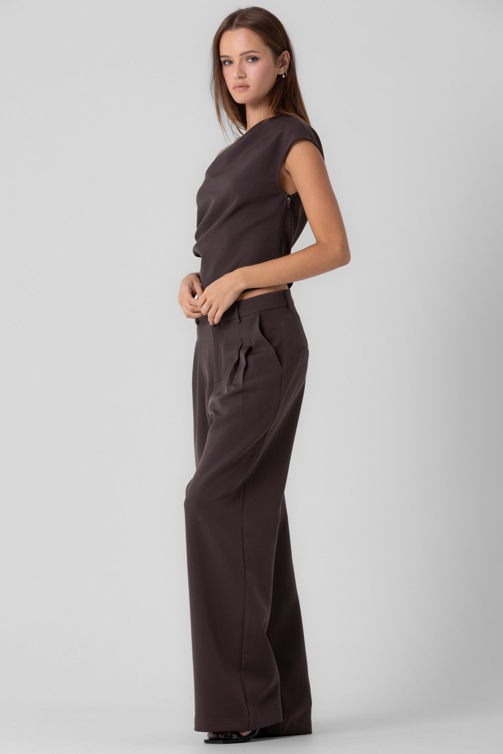 Pleated One Shoulder Top and Pants Set