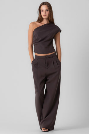 Pleated One Shoulder Top and Pants Set