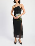 One Shoulder Mesh Maxi