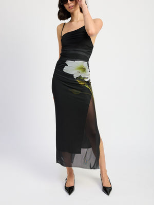 One Shoulder Mesh Maxi