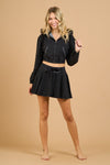 Washed Cropped Hoodie Zipup Top And Mini Skirt Set
