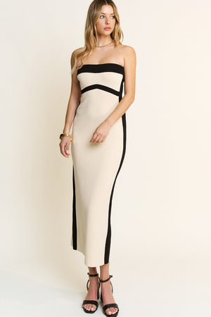 Ribbed Knit Colorblock Midi Tube Dress