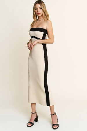 Ribbed Knit Colorblock Midi Tube Dress