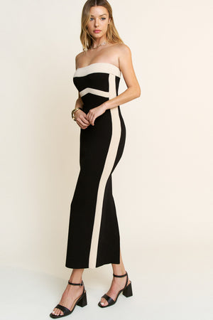 Ribbed Knit Colorblock Midi Tube Dress