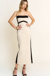 Ribbed Knit Colorblock Midi Tube Dress