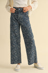 Floral Stitch Pattern Denim Pants