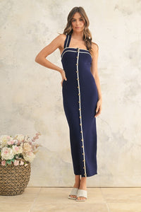 Button Front Cross Back Knitted Dress