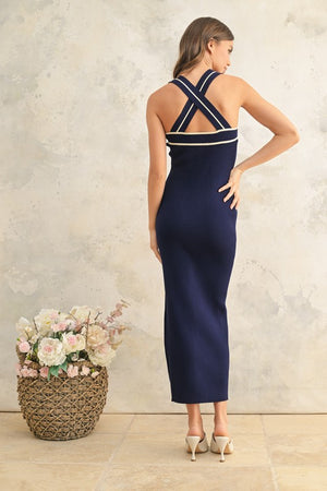 Button Front Cross Back Knitted Dress
