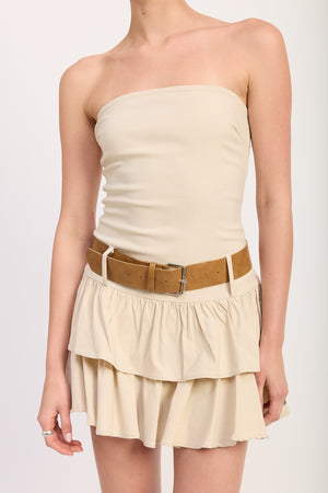 Strapless Tiered Mini Dress With Belt