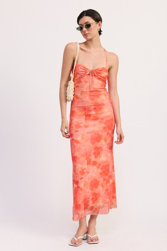 Ruched Maxi Dress with Crossed Back