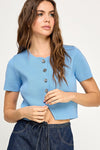 Cropped Button Down Short Sleeve Sweater