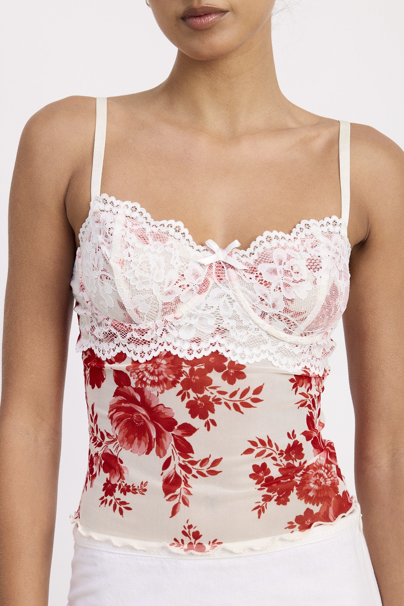 Floral Top With Lace And Underwire Detail