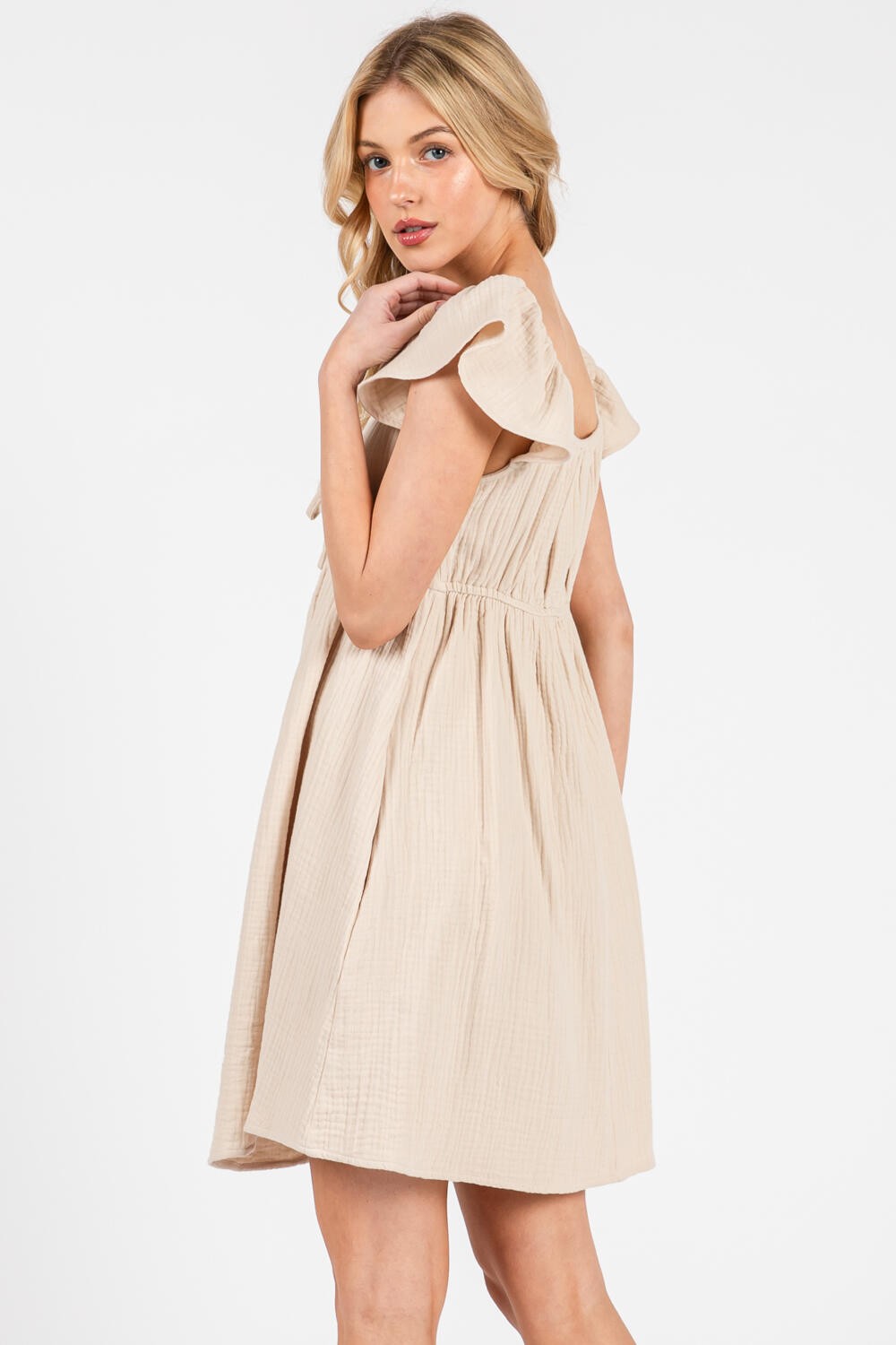 Front Tie Flow Short Sleeve Mini Dress