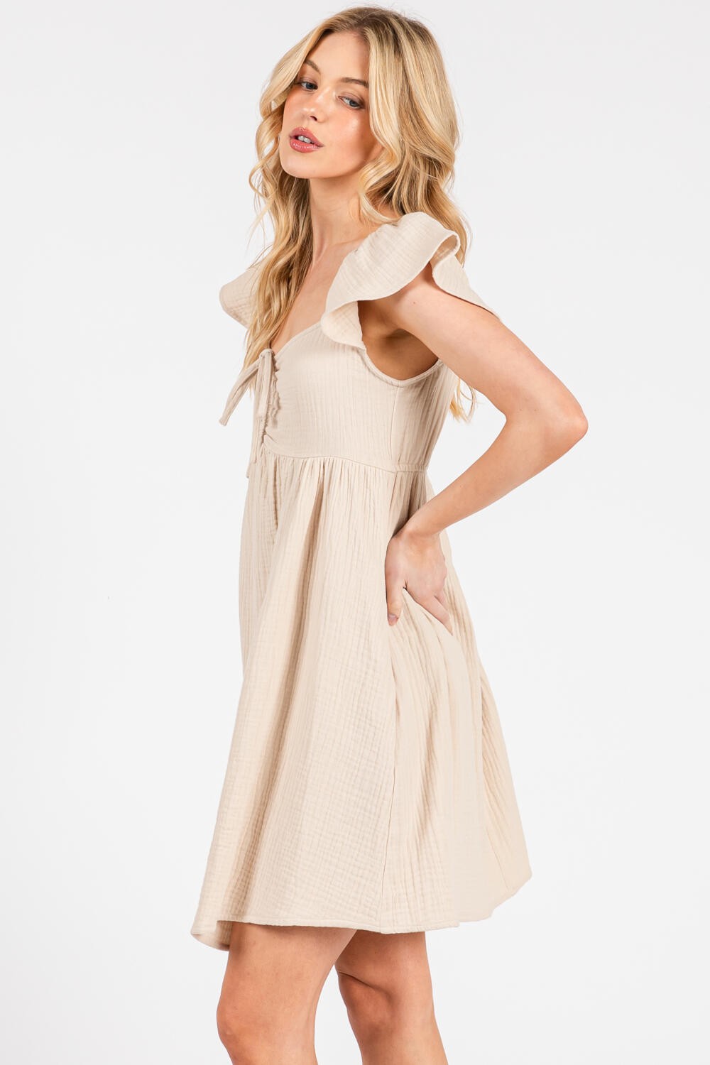 Front Tie Flow Short Sleeve Mini Dress