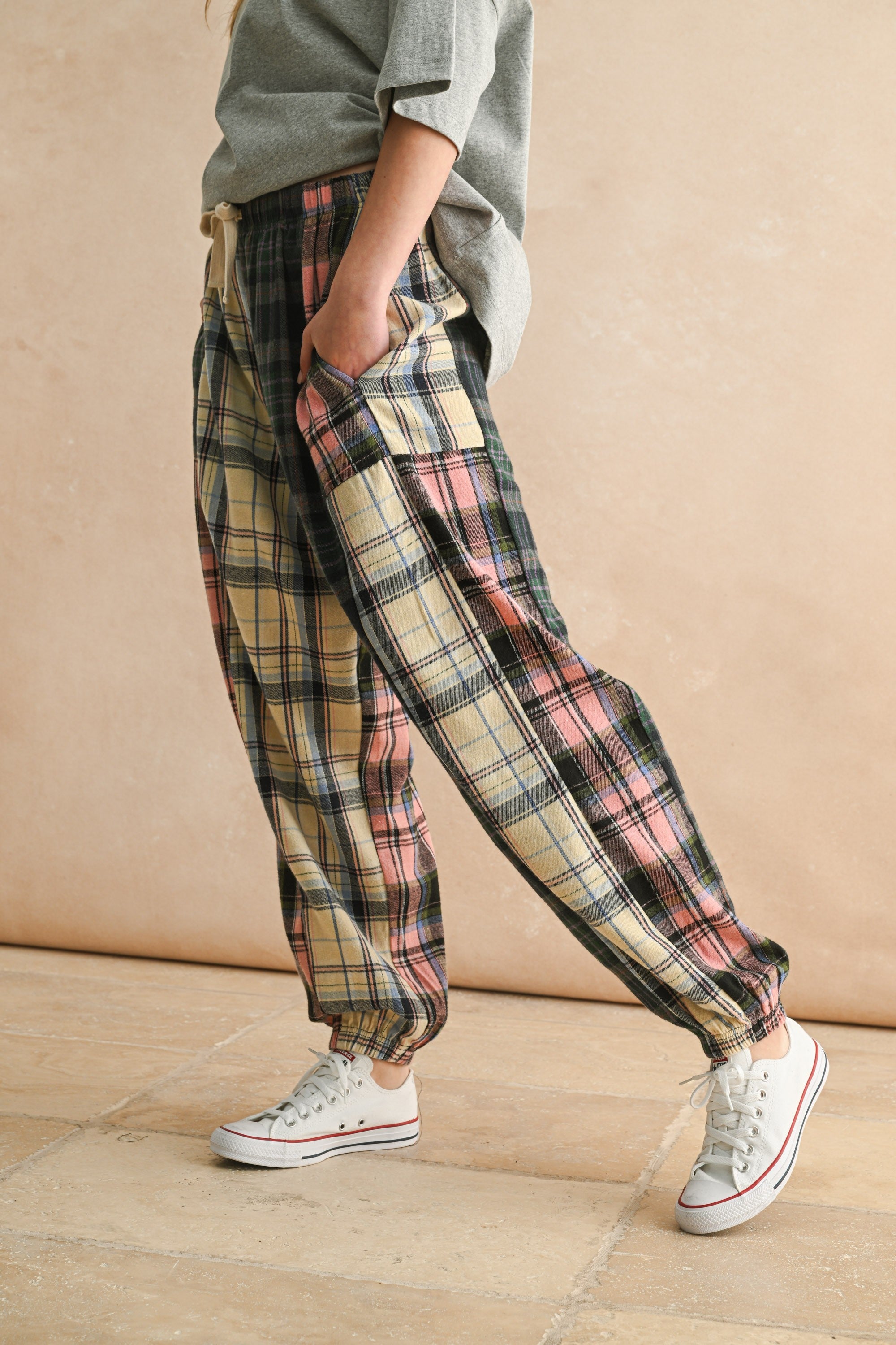 Mixed Plaid Fabric Pants