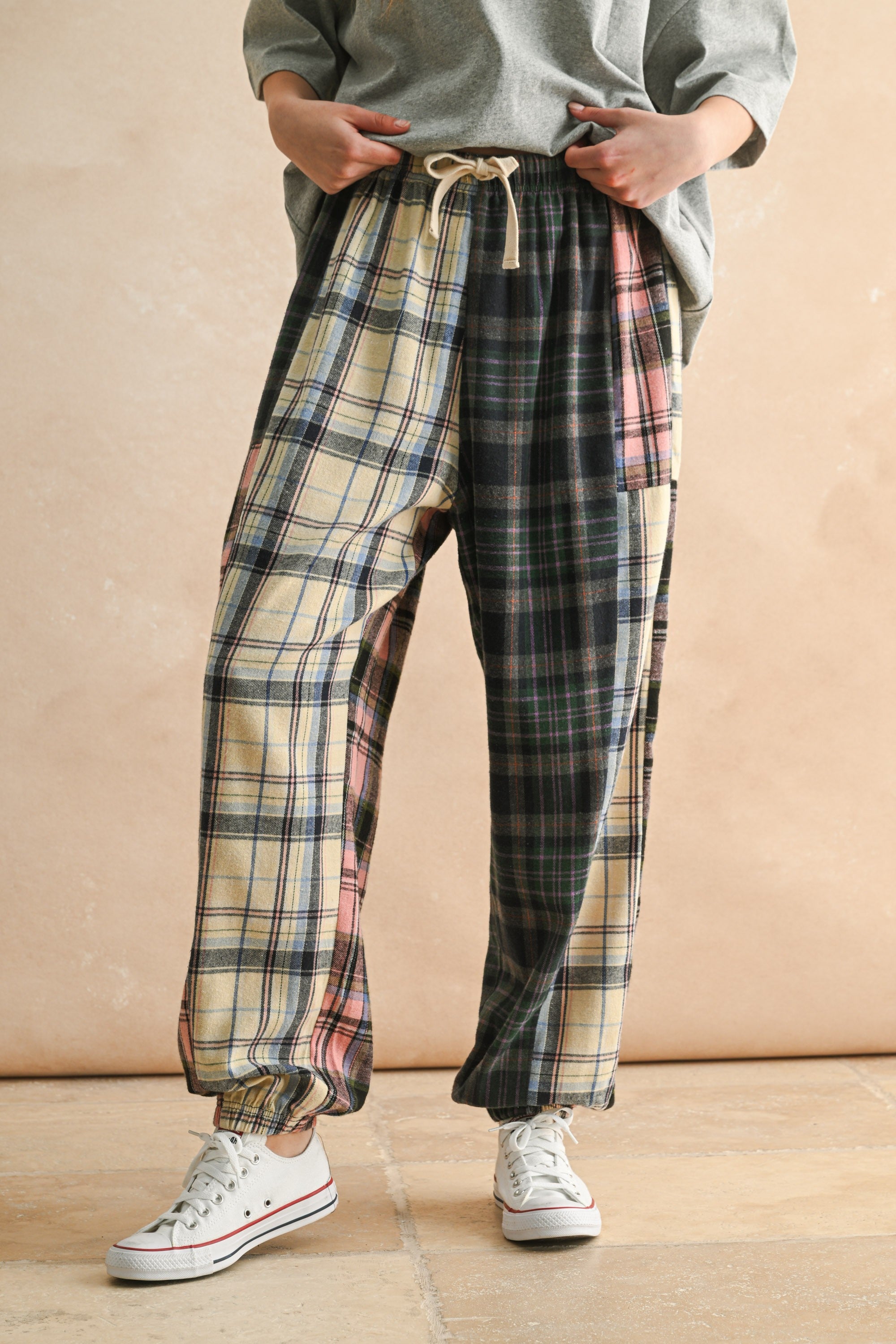 Mixed Plaid Fabric Pants