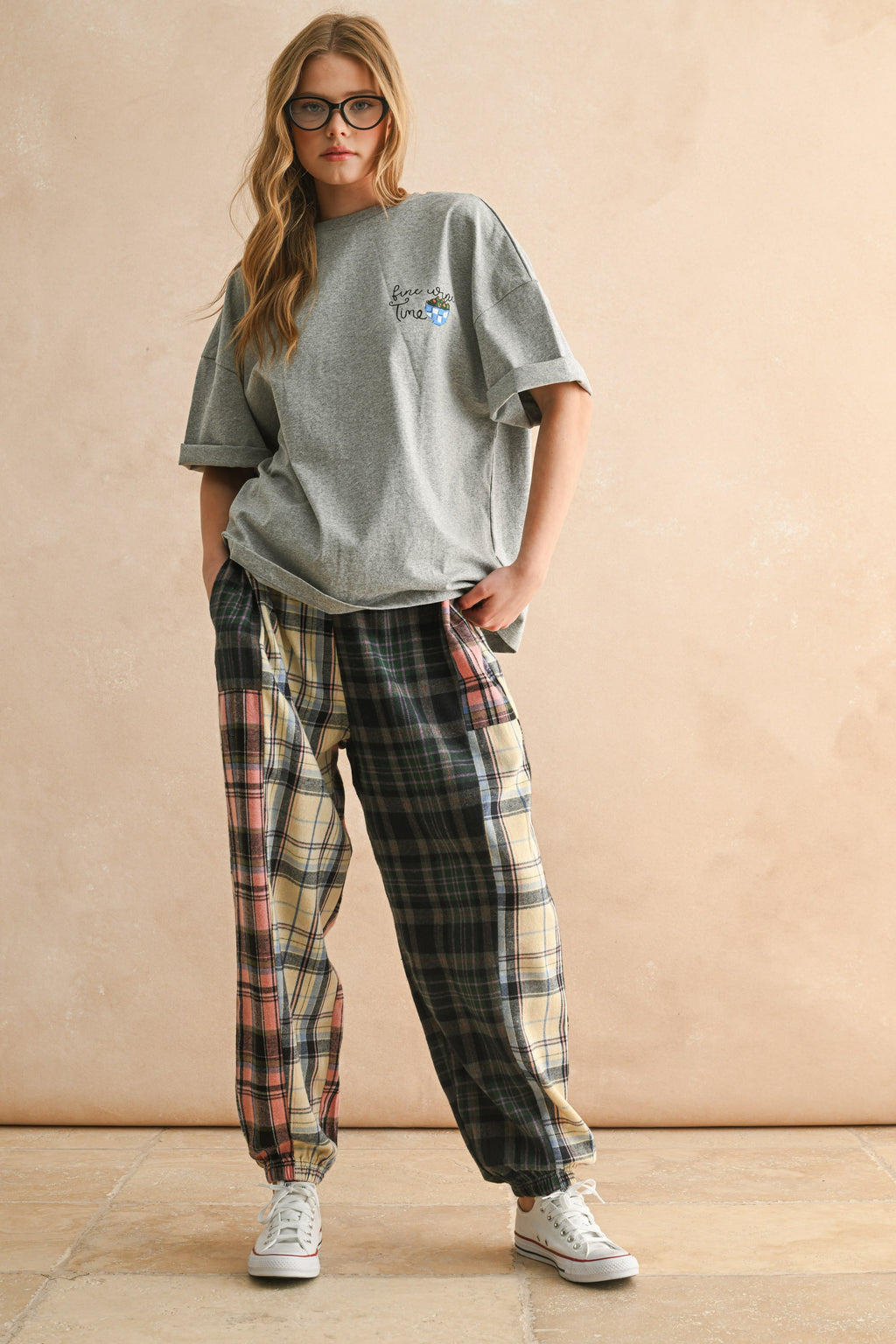 Mixed Plaid Fabric Pants