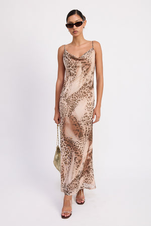 Cowl Neck Slip Dress With Open Back
