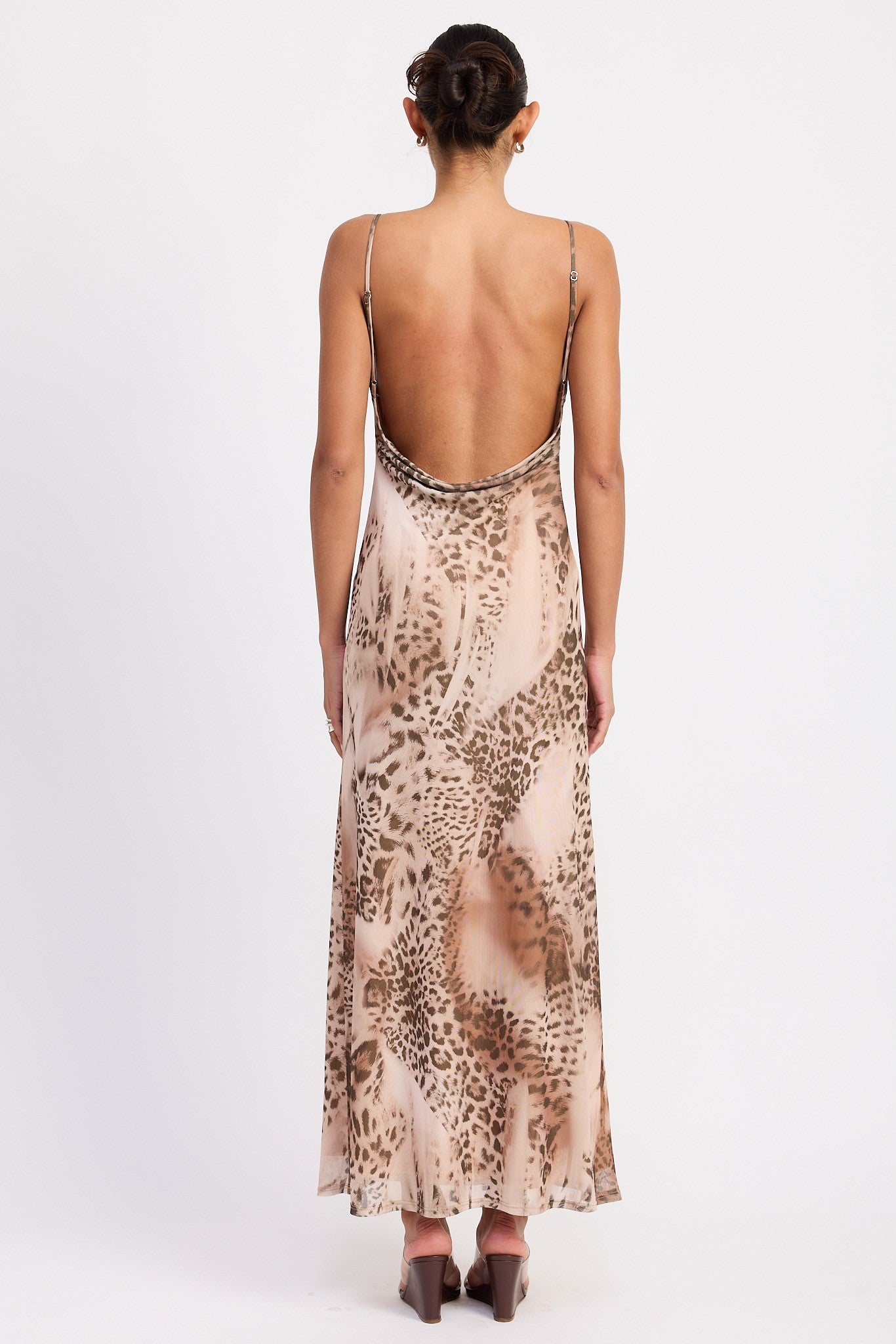Cowl Neck Slip Dress With Open Back