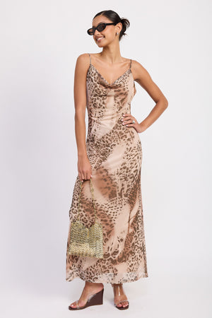 Cowl Neck Slip Dress With Open Back