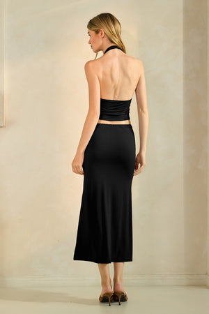 Drape Halter Top And Skirt Set