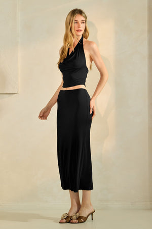 Drape Halter Top And Skirt Set
