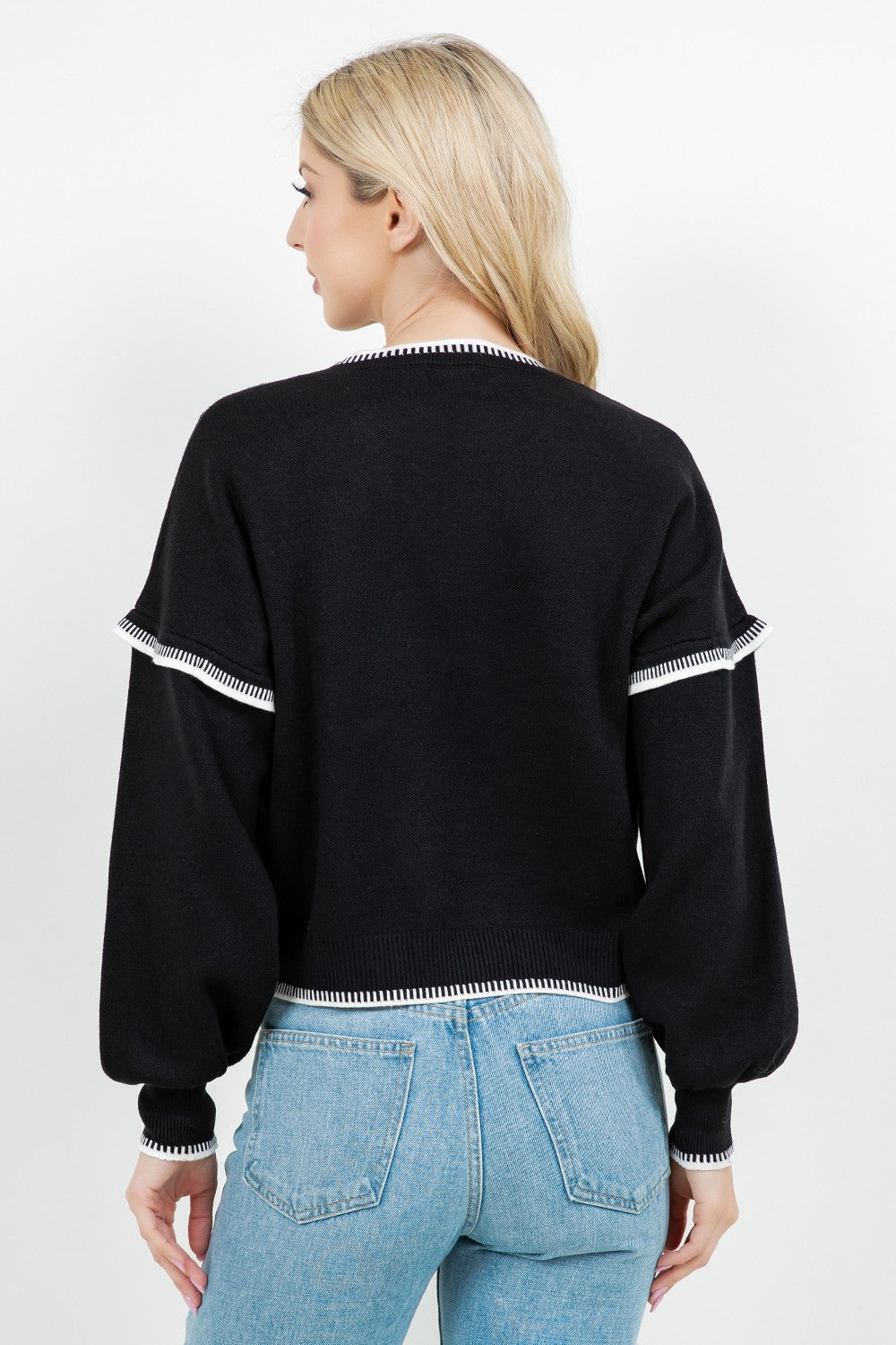 Contrast Trim Balloon Sweater