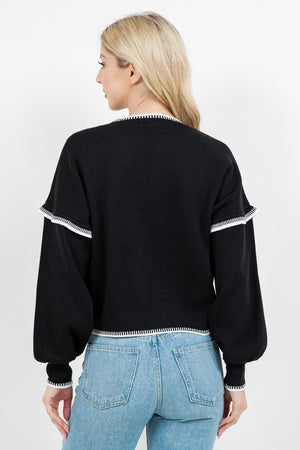 Contrast Trim Balloon Sweater