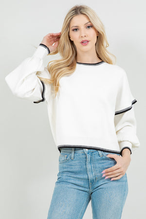 Contrast Trim Balloon Sweater