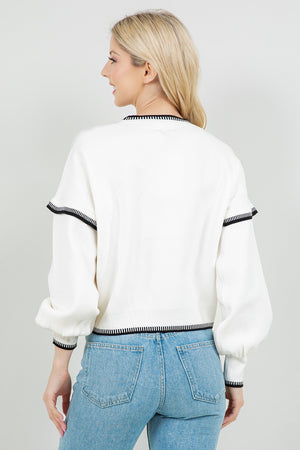Contrast Trim Balloon Sweater