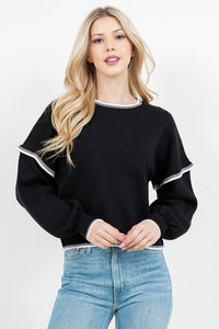 Contrast Trim Balloon Sweater