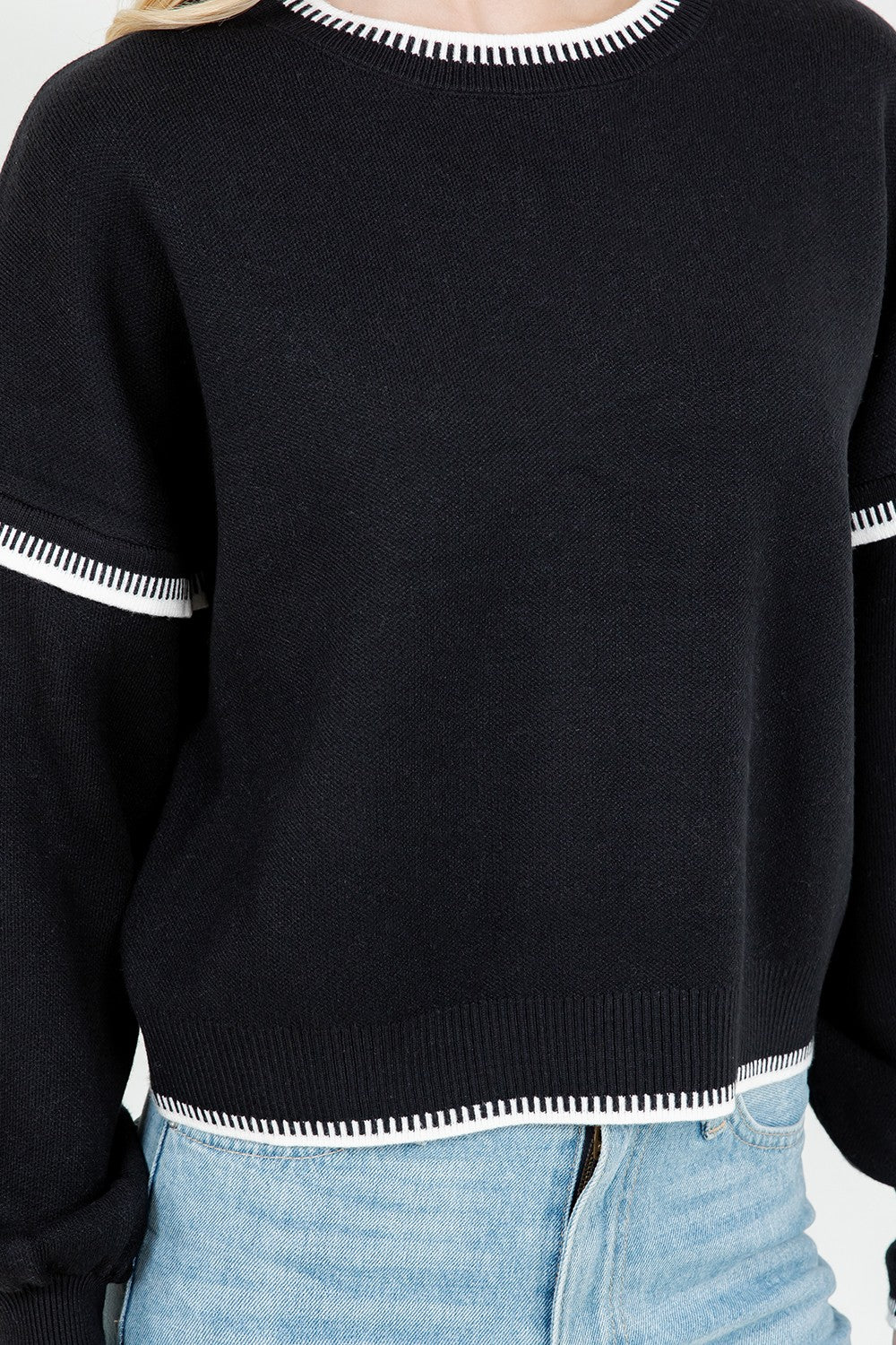 Contrast Trim Balloon Sweater