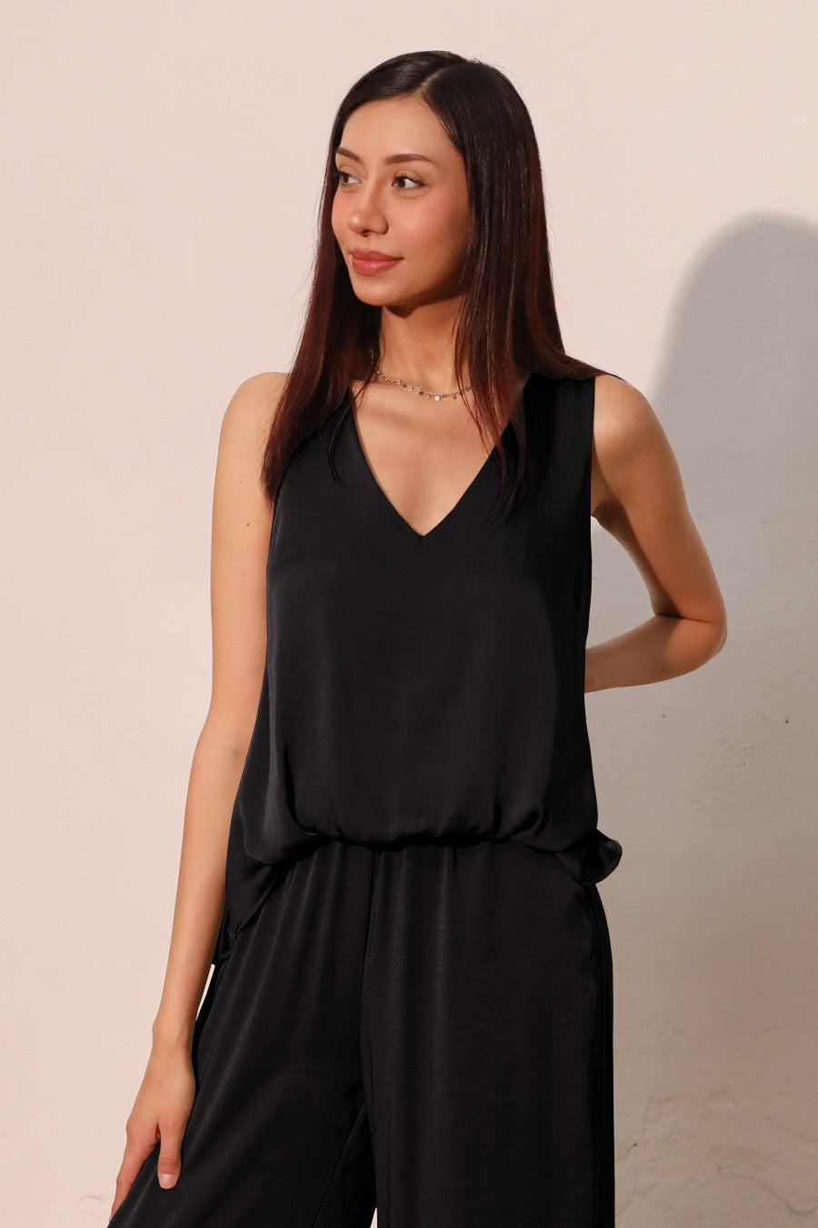 Poly Silk Front Tuck Top