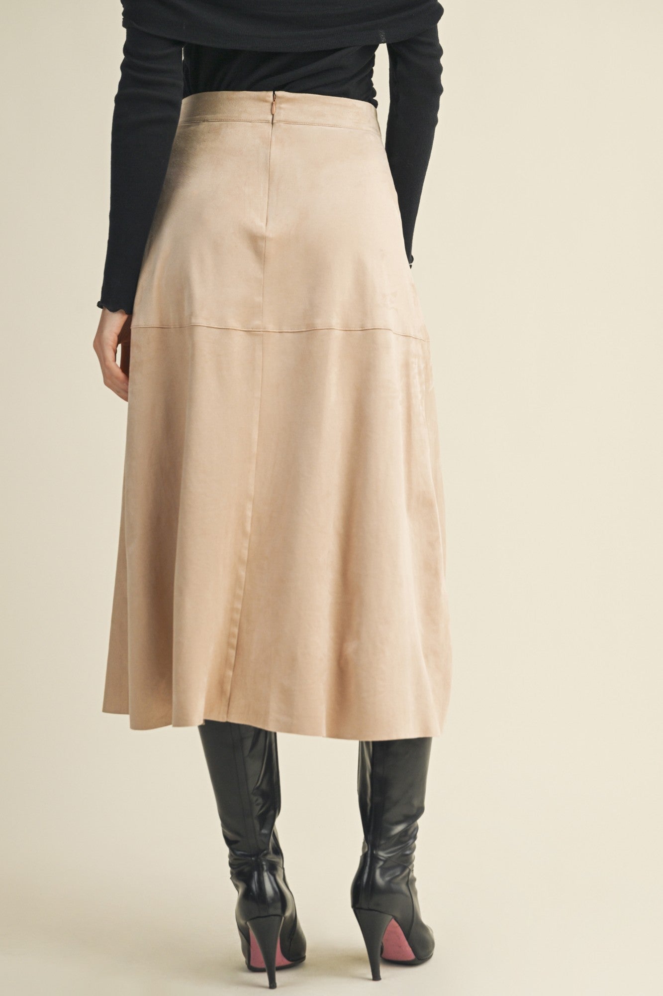 Drawstring Suede A-line Skirt