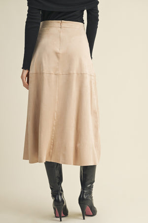 Drawstring Suede A-line Skirt
