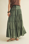 Drawstring Detail Tiered Maxi Skirt