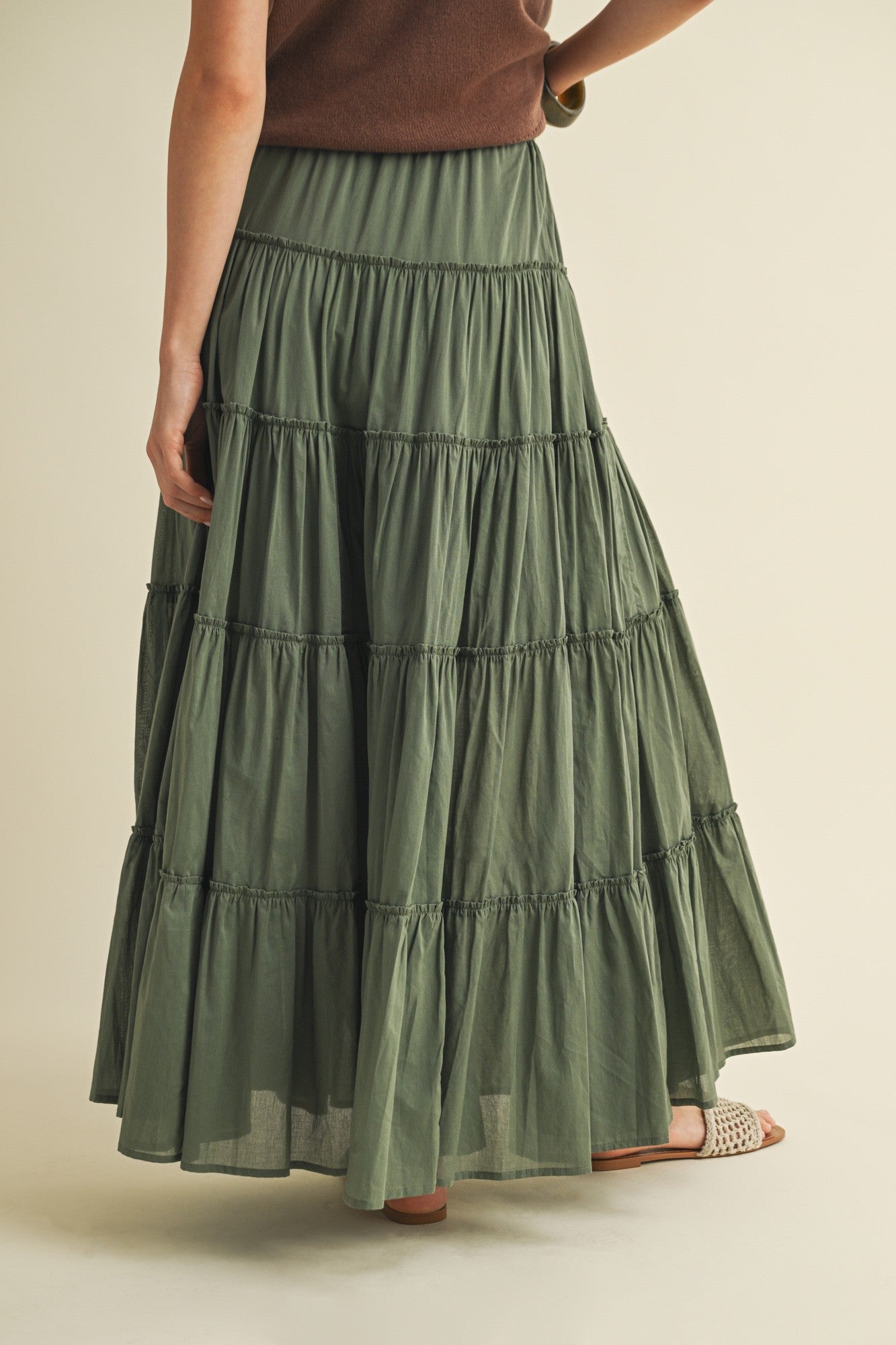Drawstring Detail Tiered Maxi Skirt